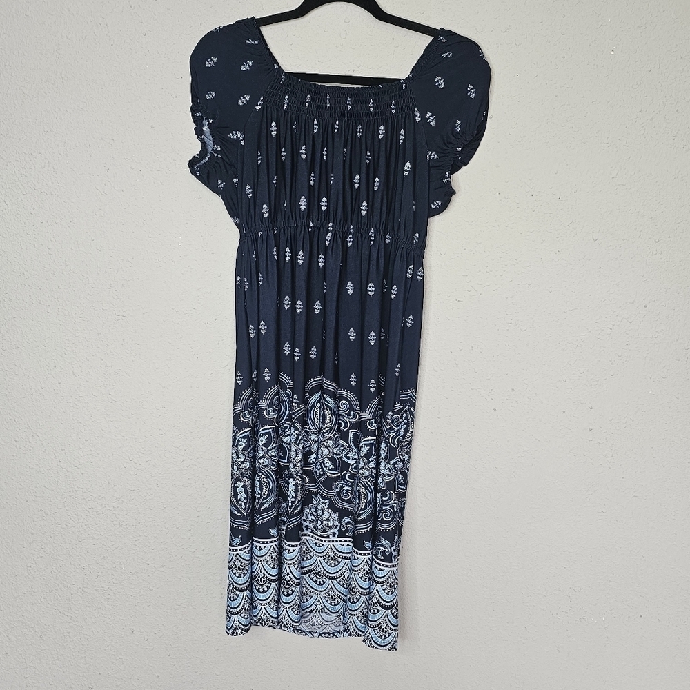 Motherhood Maternity Blue Paisley Floral Midi‎ Dress Short Sleeve Size M Medium